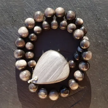 Náhrdelník Stříbrný obsidián náhrdelník, , skladem