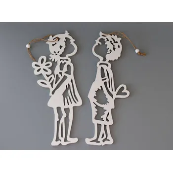 Dřevěný závěs / dekorace - Chlapeček a holčička
