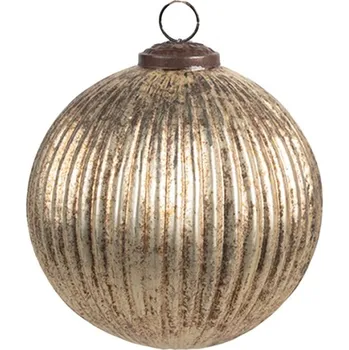 Vánoční ozdoba Zlatá skleněná vánoční cetka koule s proužky a odřením Noella M – 12x12 cm