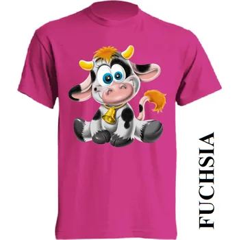 Dívčí tričko levné-dětské-bavlnene-tričko-potisk-kravička Barva: Fuchsia - fuchsiová, velikost: 104