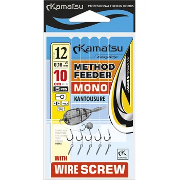 Rybářský háček Kamatsu Method feeder mono KANTOUSURE 12 BLNO 10cm 0,18mm 5ks wire screw