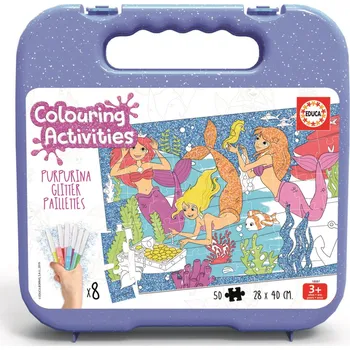 puzzle pro nejmenší EDUCA Vybarvovací puzzle Mořské panny 50 dílků s fixy