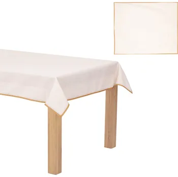 Ubrus vánoční - zlaté okraje, krémový, 100% polyester, 130 x 220 cm