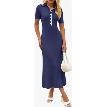 Dámské šaty Dámské dlouhé šaty s krátkým rukávem tmavě modré L