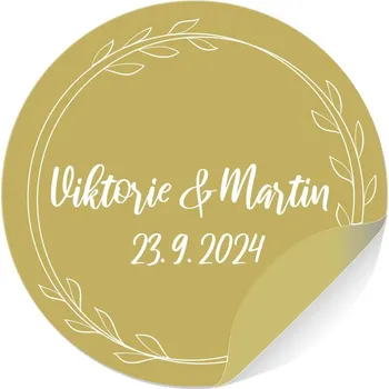 Svatební dekorace Svatební samolepky s vlastními jmény a datem svatby KRUH ( 10 Ks ) Barva: Zlatá