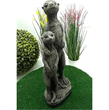 Zahradní dekorace Surikata s mládětem zahradní betonová dekorace 39 x 12,5 x 9 cm černá patina