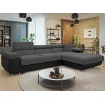 Rohová sedačka na každodenní spaní LABUS MINI - černá ekokůže / šedá, pravý roh