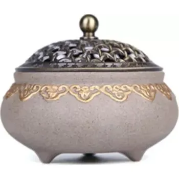 Aroma lampa Keramická kadidelnice s víkem šedá (Určeno pro uhlík a nebo vonný kužel, františek)