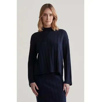 Dámský svetr SVETR GANT WIDE RIBBED WOOL STAND COLLAR EVENING BLUE