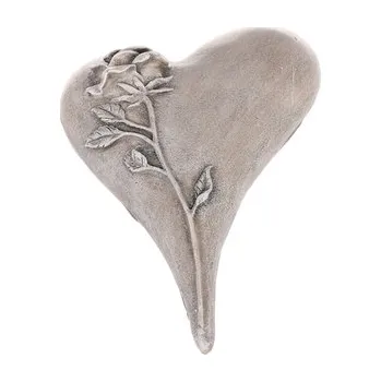 Srdce zaoblené s růží na straně, polyresin, barva šedá.