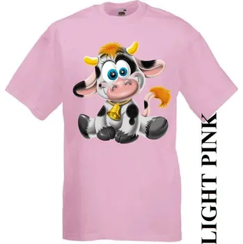 Dívčí tričko levné-dětské-bavlnene-tričko-potisk-kravička Barva: Pink - růžová, velikost: 98