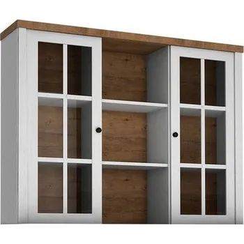 Policová skříň Vitrína ALZEY - borovice andersen / dub lefkas tmavý