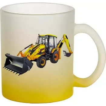 JCB 3DX skleněný hrneček hrnek (hrneček s bagrem matné sklo )