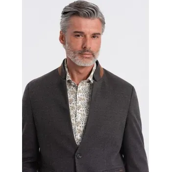 Pánská melanžová bunda z umělého hedvábí se stojáčkem černá melanžová