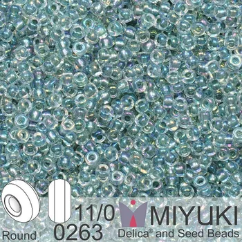 Korálek Korálky Miyuki Round 11/0. Barva 0263 Sea Foam Lined Crystal AB. Balení 5g.