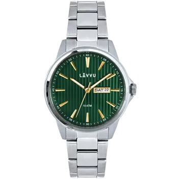 Hodinky LAVVU Stylové náramkové pánské hodinky TRONES Green & Gold 100M LWM0272 (Spolehlivé hodinky LAVVU z nerezové oceli)