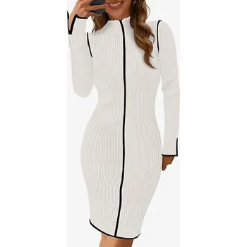 Dámské šaty Dámské svetrové šaty Ribbed Knit bílé M