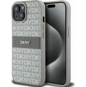 Pouzdro na mobilní telefon DKNY DKHCP15MPRTHSLE iPhone 15 Plus / 14 Plus 6,7 béžové/béžové pevné pouzdro Kožený mono pruh a kovové logo