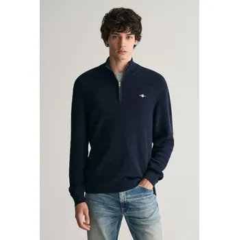 Pánský svetr SVETR GANT STRIPE TEXTURED COTTON H-ZIP EVENING BLUE