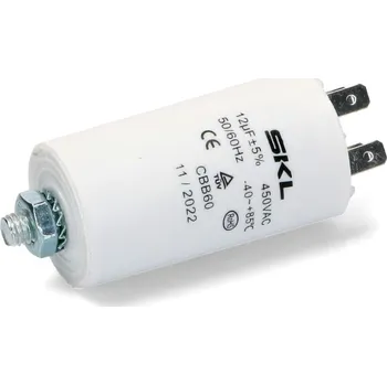 Kondenzátor Rozběhový kondenzátor 12.0 uF ( 12uf ) 450V 50/60Hz CBB60 SKL, konektory faston 6.3mm, motorový běhový kondenzátor
