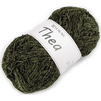 Příze Pletací příze žinylková s lurexem Thea 100 g - 5 zelená khaki stříbrná