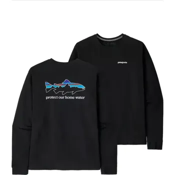 Rybářské oblečení Patagonia Pánské tričko, dlouhý rukáv, M's L/S Home Water Trout Responsibili-Tee, Black - vel. XL