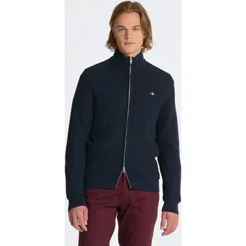 Pánský svetr SVETR GANT COTTON TEXTURE ZIP CARDIGAN EVENING BLUE