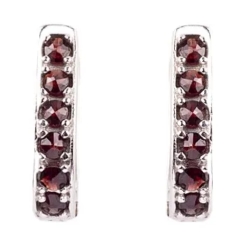 Náušnice granát - stříbrné náušnice - linka (2066-1) povrchová úprava: rhodiované