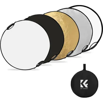K&F 110cm round reflector Light diffuser 5 in 1 foldable multi-disc with tote bag - translucent, sil