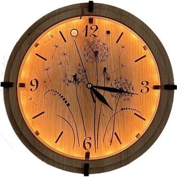 Obraz Li-Go "Pampeliška" Světelné hodiny 32 cm provedení povrchu: dub, varianta napájení svítidla: baterie+pohybové čidlo