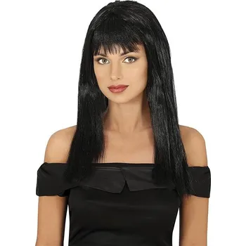 Karnevalová paruka GUIRCA Černá dámská paruka dlouhé vlasy s ofinou