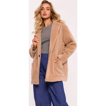Dámský kabát Plyšové sako MOE M808 béžové EU velikost: 2XL/3XL