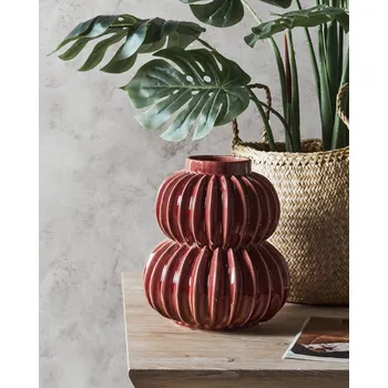 Váza Váza na květiny červená kamenina dekorace interiér voděodolná moderní design Beliani