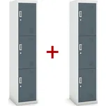 Šatní skříňka S3 trojdveřová 1+1 ZDARMA, demont, cylindrický zámek, šedá/tmavěšedá