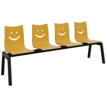 SMILE 4, dřevěná lavice do čekárny, 4-sedák, žlutá, kostra černá