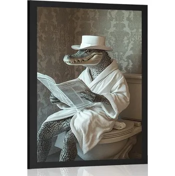 Plakát Dovido Plakát krokodýl s novinami na záchodě