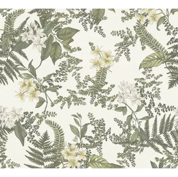 Tapeta A.S. Création | Vliesová tapeta na zeď Drawn into Nature 39424-3 | 0,53 x 10,05 m | krémová, žlutá, zelená + Krémová, žlutá, zelená vliesová tapeta na stěnu 394243 v rozměru 0,53 x 10,05 m