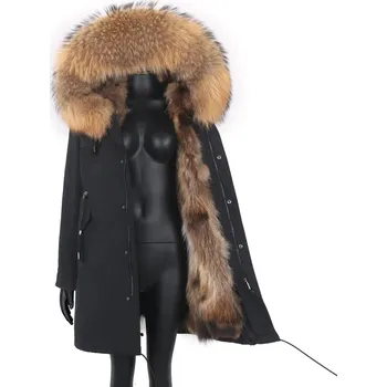 Dámská parka Luxusní parka, límec pravý mýval a podšívka z liščí kožešiny Velikost: 7XL, Barva (Varianta): 16Dlouhý A