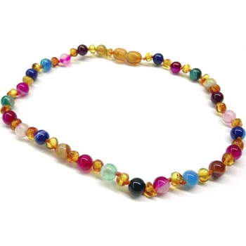 Náhrdelník Jantarové korálky barevný achát 32 cm Aisha - 32 cm