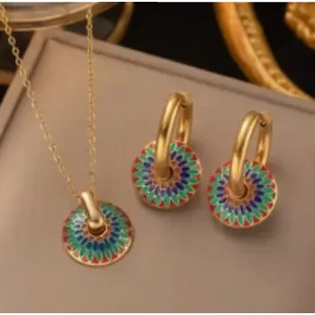 Souprava šperků Řetízek a náušnice v retro stylu barevné