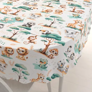 ubrus Dětský bavlněný oválný ubrus Sandra SA-513 Africká zvířátka na bílém 100x160 cm