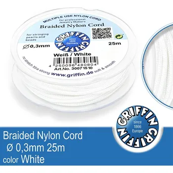 Nit Braided NYLON (splétaná nit na náramky) GRIFFIN síla nitě 0,3mm cívka 25m. Barva White