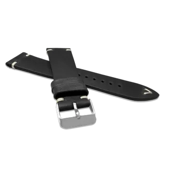 Řemínek na hodinky LAVVU Černý prošitý řemínek RETRO z luxusní kuže Top Grain - 18 LSNUB18