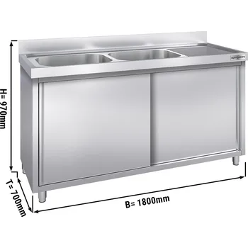 Kuchyňská skříňka G.Gastro Dřezová skříňka PREMIUM z nerezové oceli - 1,8 m - 2 dřezy vlevo - D 50 x Š 50 x H 30 cm