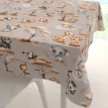 ubrus Dětský bavlněný čtvercový ubrus Sandra SA-514 Africká zvířátka na šedém 60x60 cm