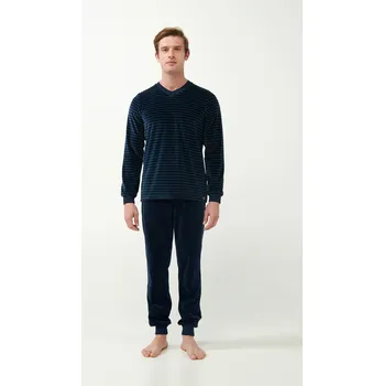 Pánské pyžamo Vamp - Sametové pruhované pyžamo 21710 - Vamp blue eclipse xxl