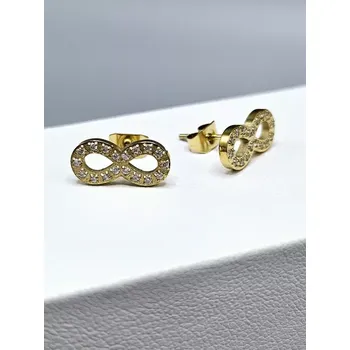 Náušnice Ocelové náušnice - Elegantní štrasové nekonečno ve zlatém provedení