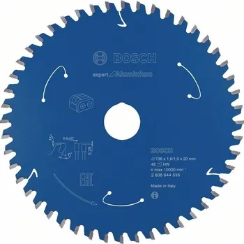 Pilový kotouč Bosch Pilový kotouč Expert for Aluminium pro akumulátorové pily 136×1,6/1×20 T48 2608644535