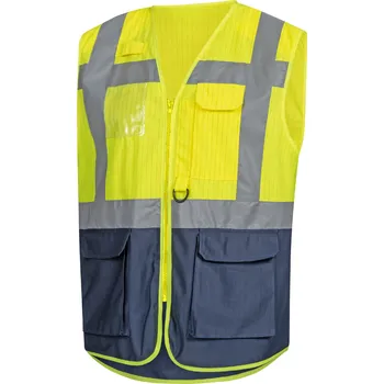reflexní vesta NITRAS – Výstražná pracovní vesta, neonově žlutá / tmavě modrá, s reflexními pruhy Velikost: 2XL