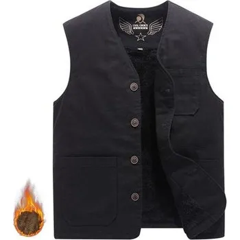 Bavlněná pánská vesta na knoflíky s teplou fleecovou podšívkou Barva: Černá, Velikost: 8XL